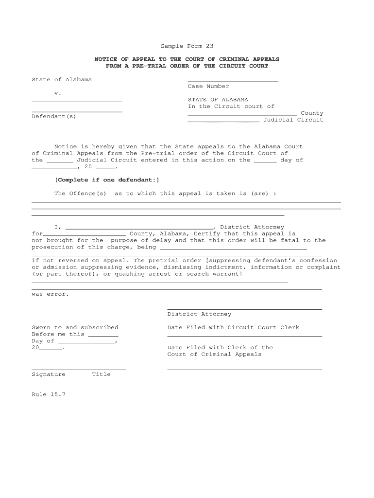 Rule 4 Appeal as of Right When Taken, Ala R App P 4  Form