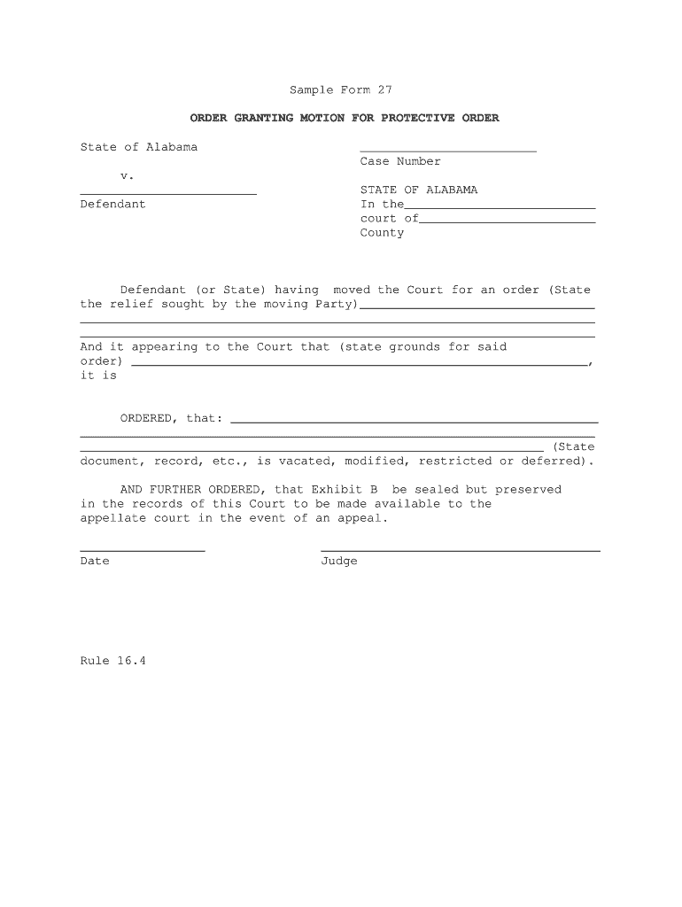 ORDER GRANTING MOTION for PROTECTIVE ORDER  Form