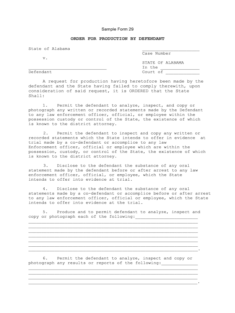 Alabama Request of State for Production by DefendantUS  Form
