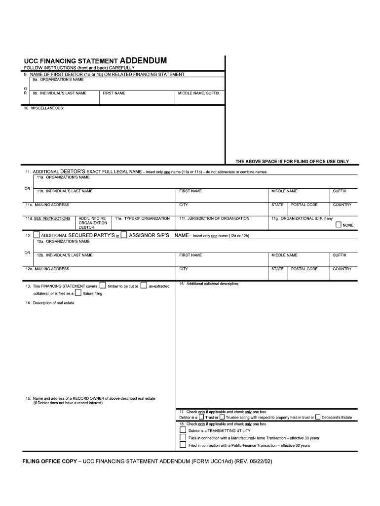 Ucc Financing Statement Addendum Uniform Law Commission