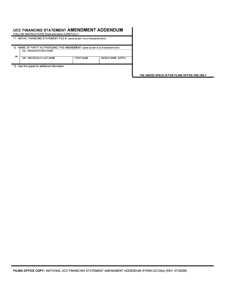 UCC Financing Statement Amendment Addendum Form