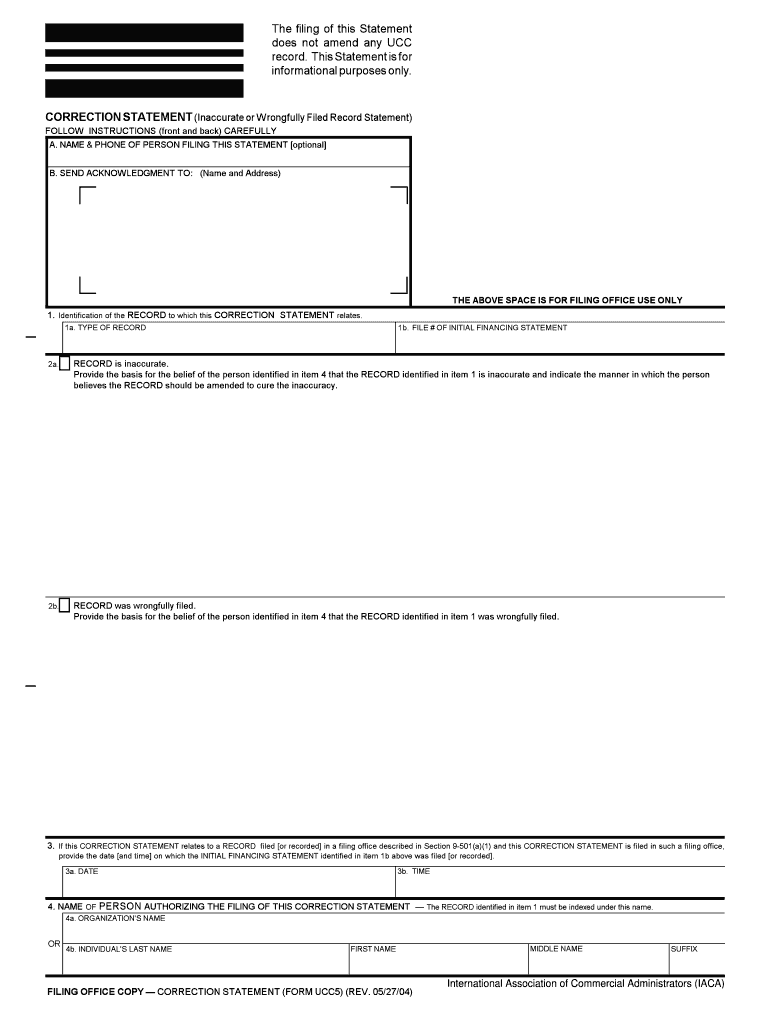 UCC 5 Claim Concerning Inaccurate or Wrongfully Filed  Form