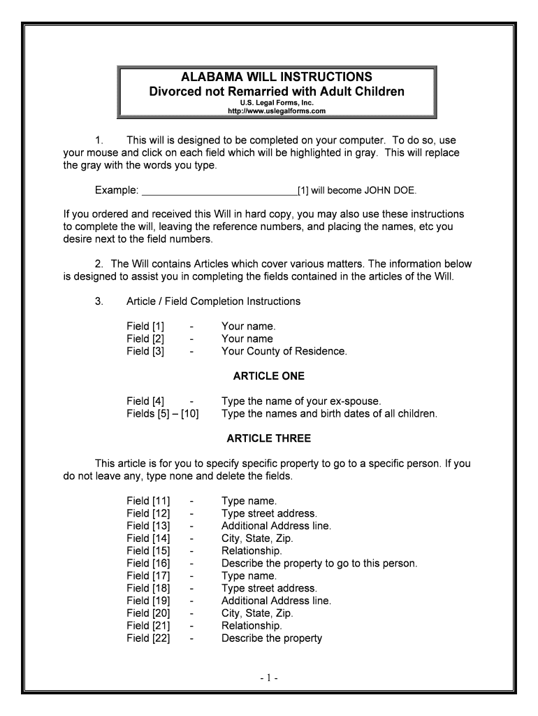 Alabama Last Will and Testament FormLegal Will Forms