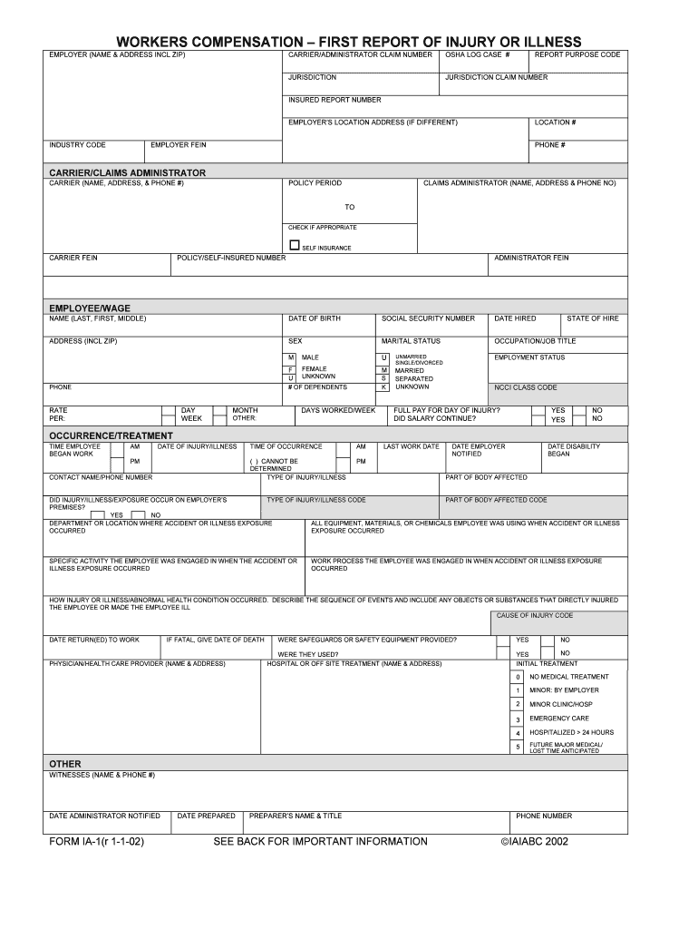 Fillable Online Employer's First Report of Injury or Illness Form Fax