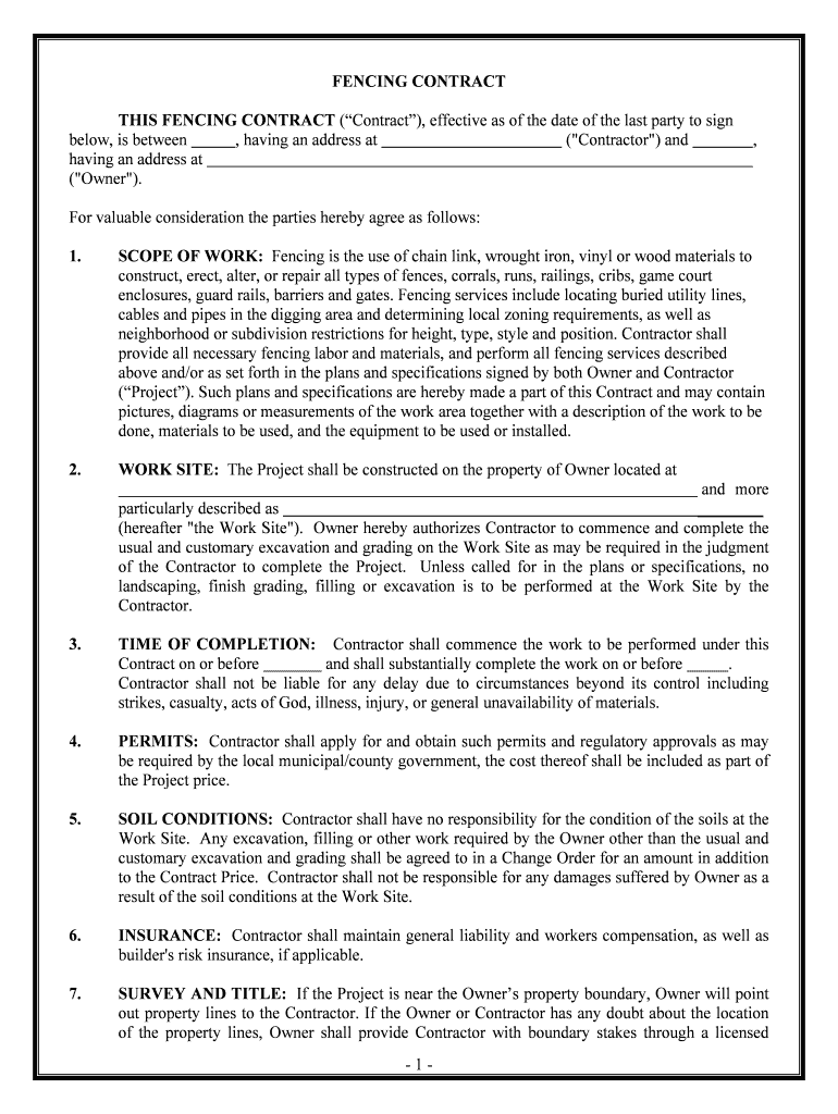 FENCING CONTRACT  Form