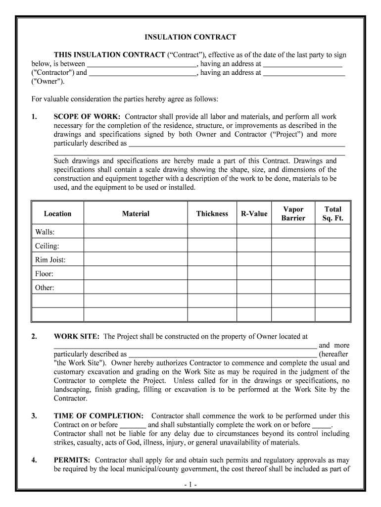 INSULATION CONTRACT  Form