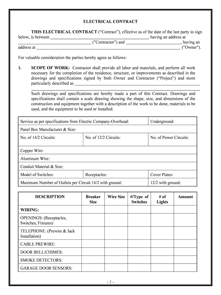 THIS ELECTRICAL CONTRACT Contract, Effective as of the Date of the Last Party to Sign  Form