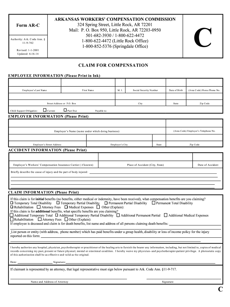 Claim for Compensation AR CPdf Fpdf DOC DocxArkansas  Form
