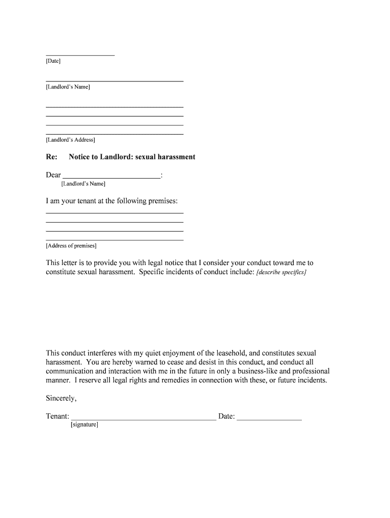 Notice to Landlord Sexual Harassment  Form