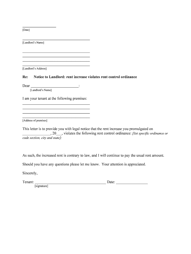 This Letter is to Provide You with Legal Notice that the Rent Increase You Promulgated on  Form