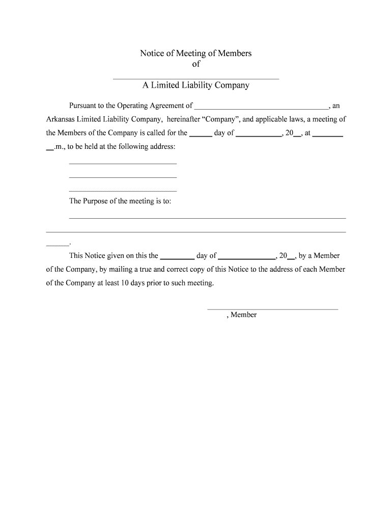 Arkansas Limited Liability Company Operating Agreement  Form