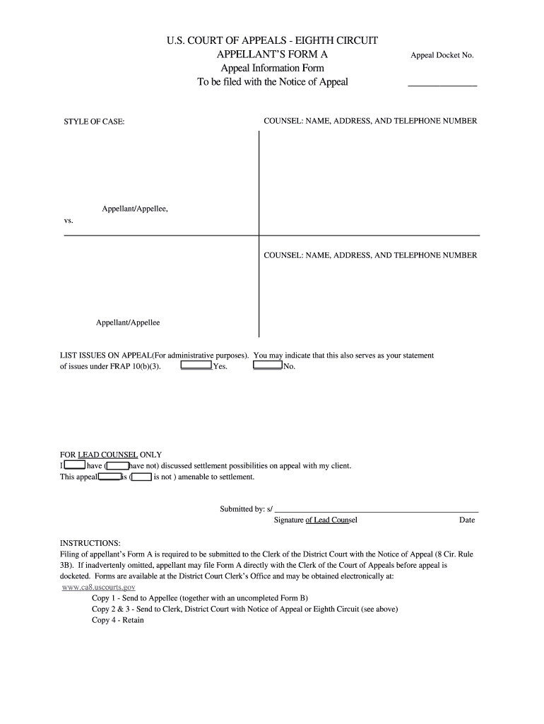 Forms and Instructions United States Court of Appeals