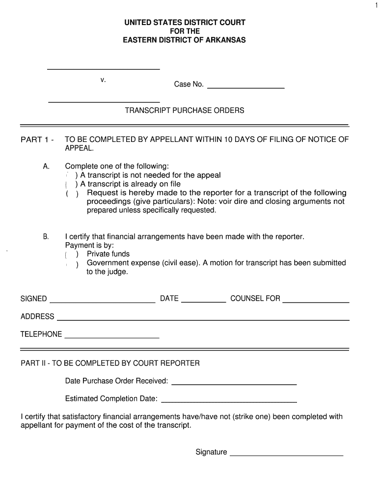 TRANSCRIPT &amp;amp; RECORD on APPEAL Transcript Order  Form