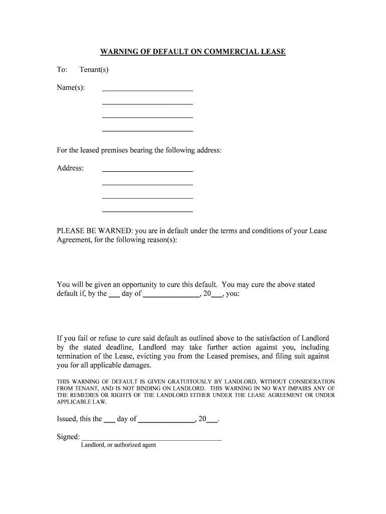 You Will Be Given an Opportunity to Cure This Default  Form