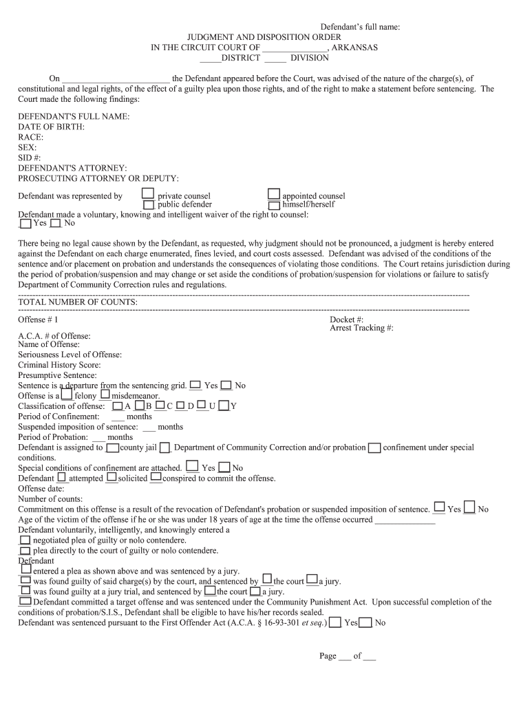 JUDGMENT and DISPOSITION ORDER  Form