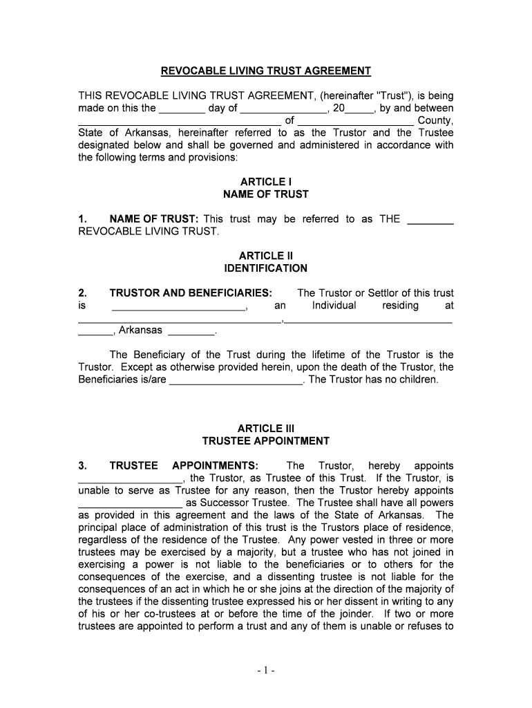 State of Arkansas, Hereinafter Referred to as the Trustor and the Trustee  Form