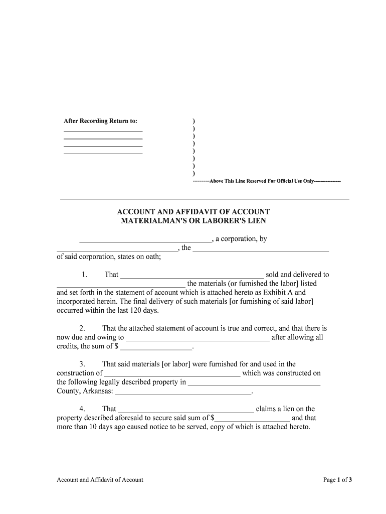 ACCOUNT and AFFIDAVIT of ACCOUNT  Form