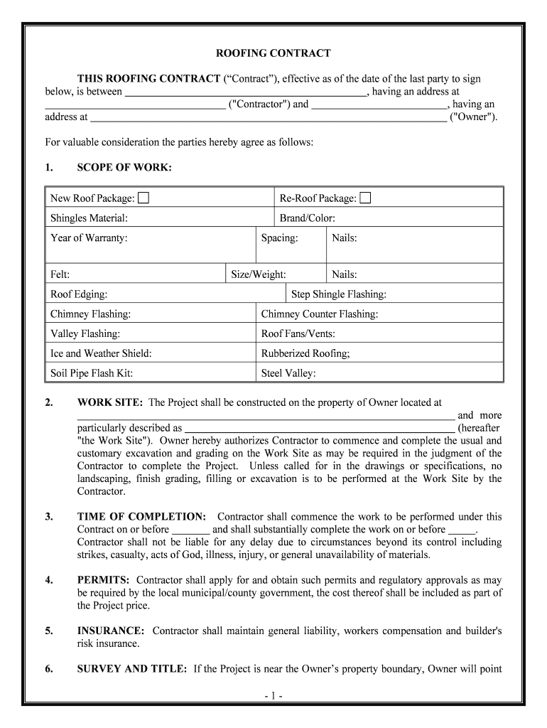 New Roof Package Form