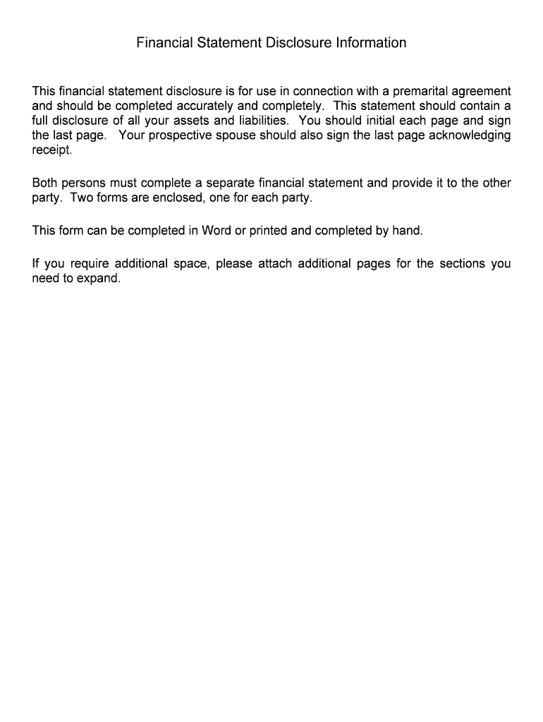 This Financial Statement Disclosure is for Use in Connection with a Premarital Agreement  Form