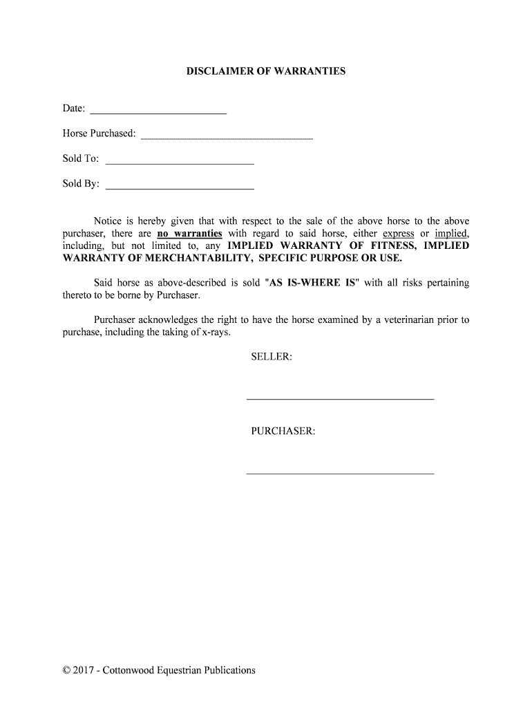 Notice is Hereby Given that with Respect to the Sale of the above Horse to the above  Form