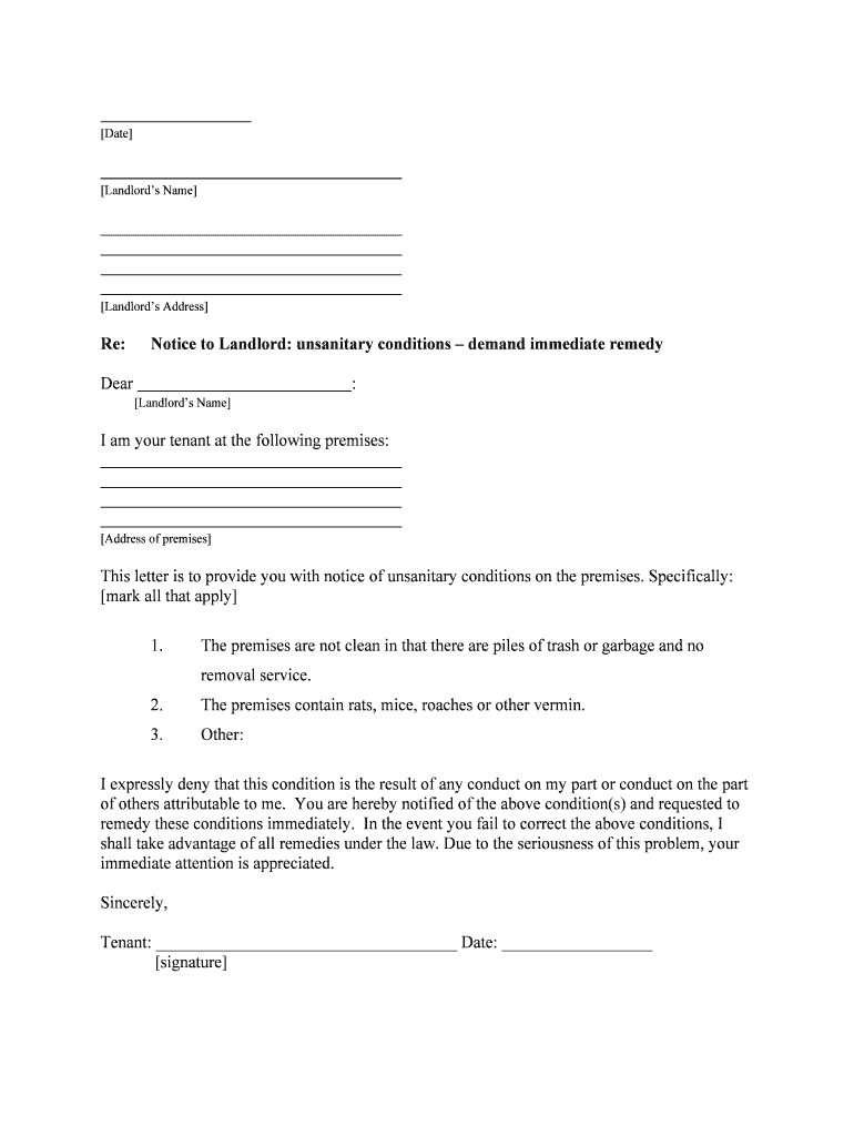 Fillable Online District of Columbia Letter from Tenant to  Form