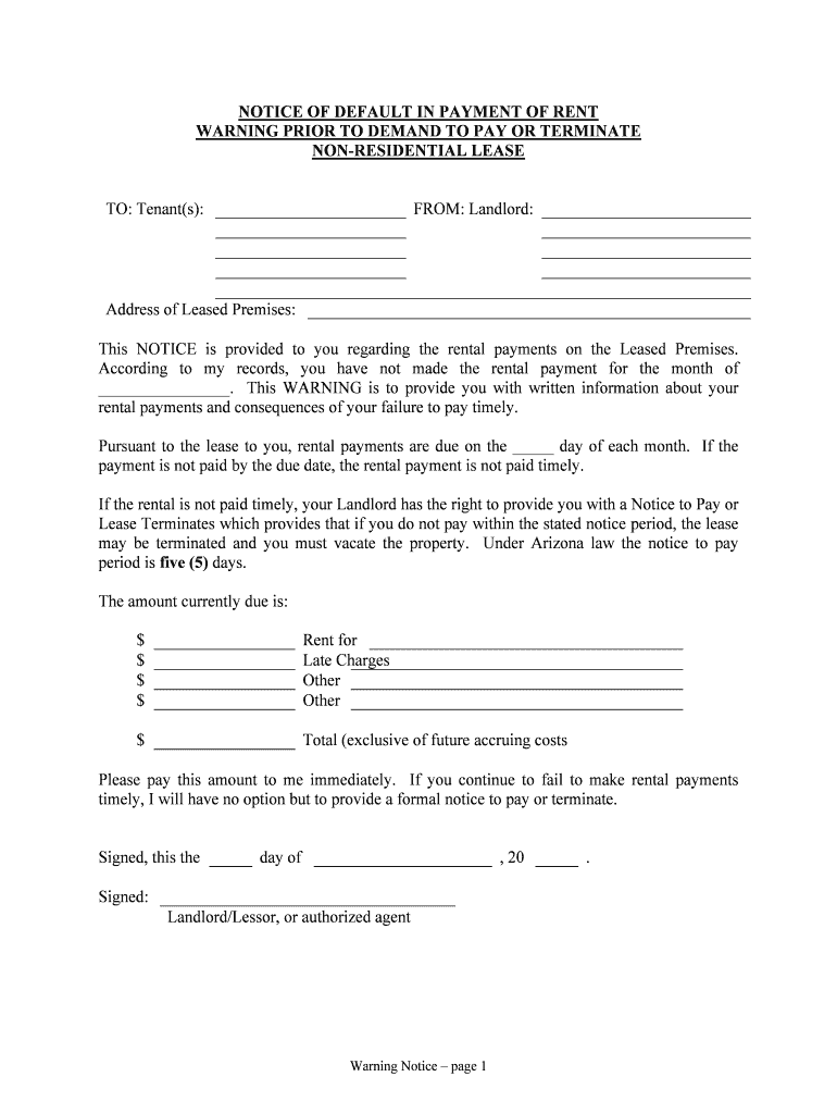 California Notice of Default in Payment of Rent as Warning Form