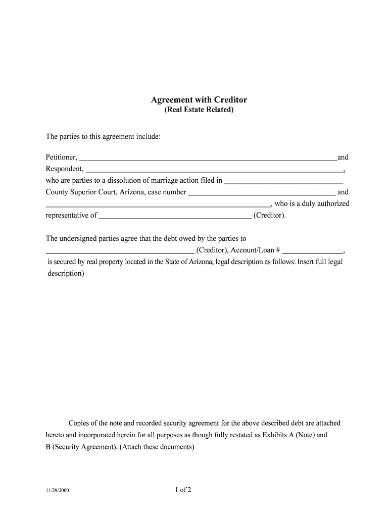 Agreement with Creditor  Form