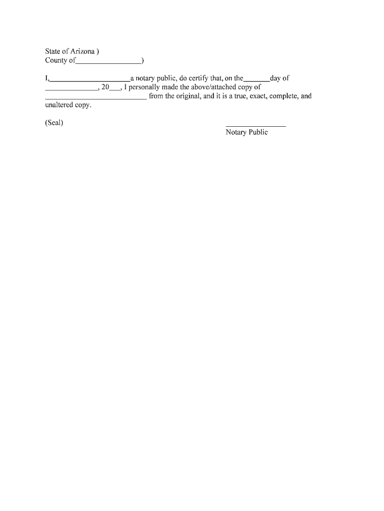 Arizona Notarial Certificate Copy Certification PDF  Form