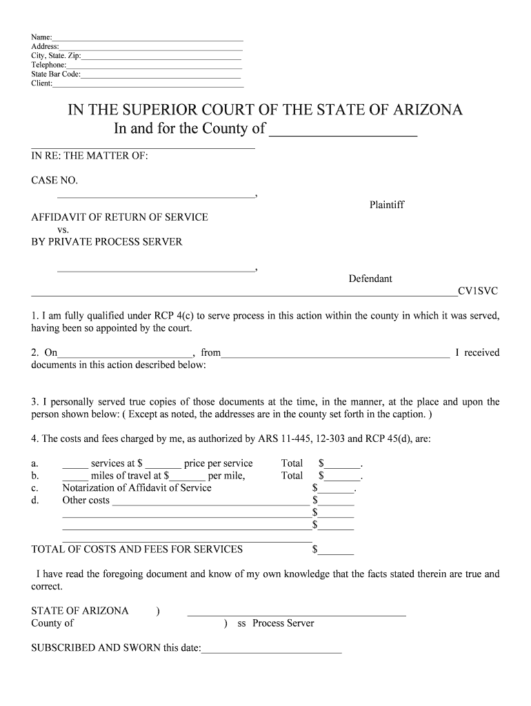 SUPERIOR COURT of ARIZONA *,$ COUNTY  Form