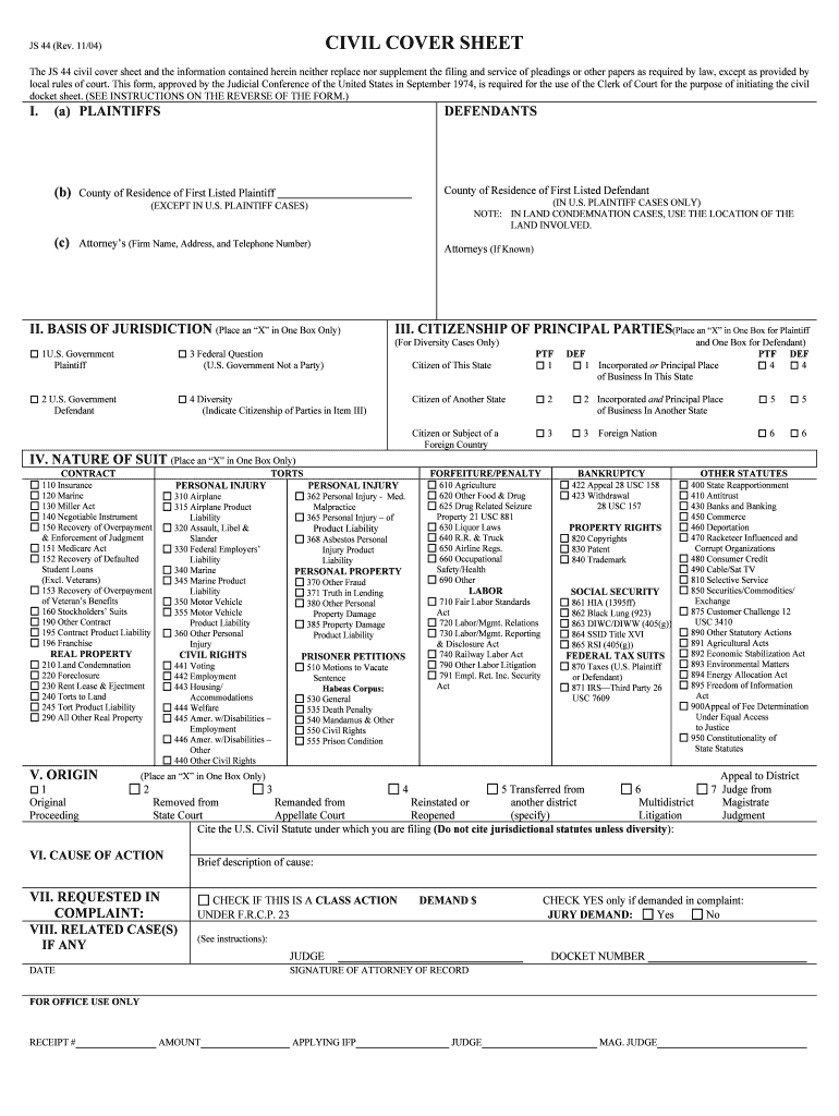 The JS 44 Civil Cover Sheet and the Information Contained Herein Neither Replace nor Supplement the Filing and Service of Pleadi