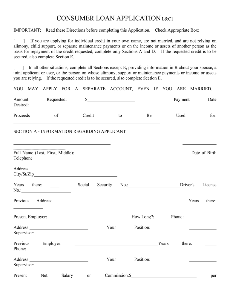 CONSUMER LOAN APPLICATION L&amp;C1  Form