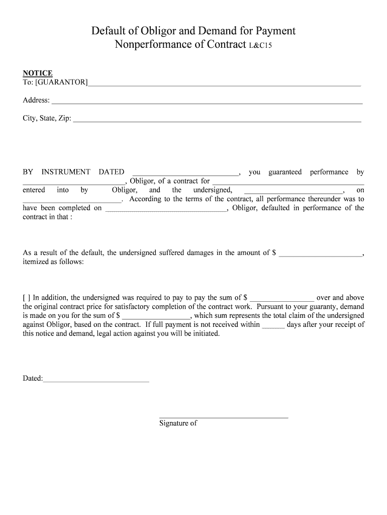 Default of Obligor and Demand for Payment  Form