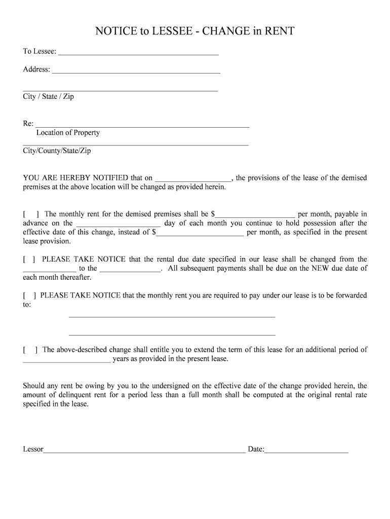 NOTICE to LESSEE ? CHANGE in RENT  Form