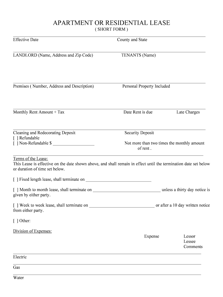 Apartment and Condominium Lease Montgomery County  Form