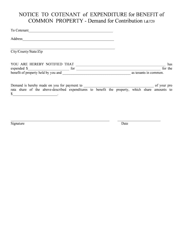 NOTICETOCOTENANTofEXPENDITURE for BENEFIT of COMMONPROPERTY Demand for Contribution L&amp;amp;T20  Form