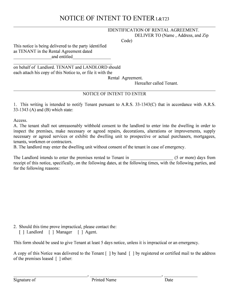 NOTICE of INTENT to ENTER L&amp;amp;T23  Form