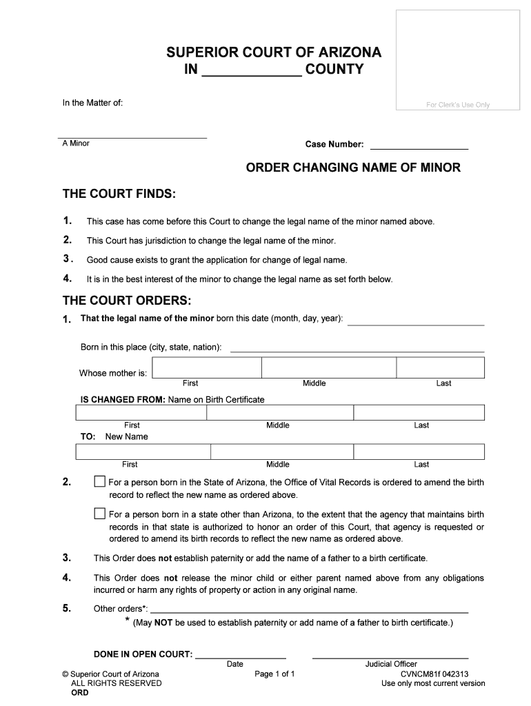 Name Change for a Minor Superior Court Maricopa County  Form