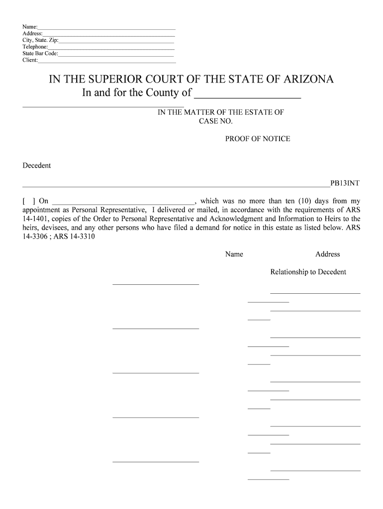 Appointment as Personal Representative, I Delivered or Mailed, in Accordance with the Requirements of ARS  Form