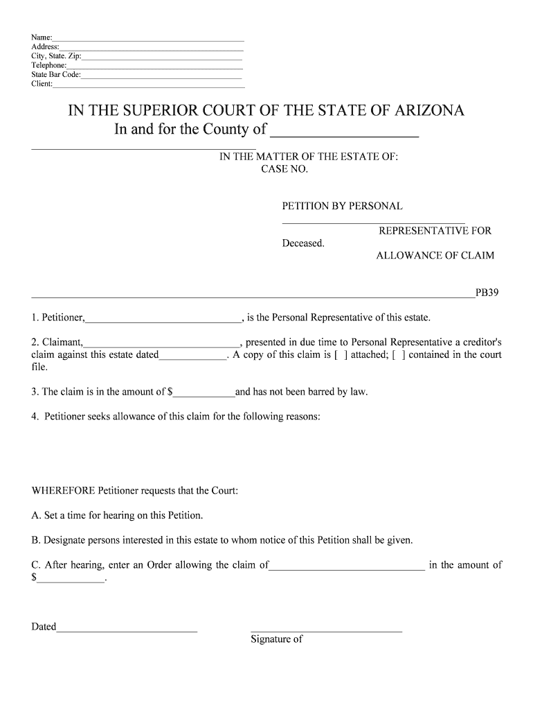 ALLOWANCE of CLAIM  Form