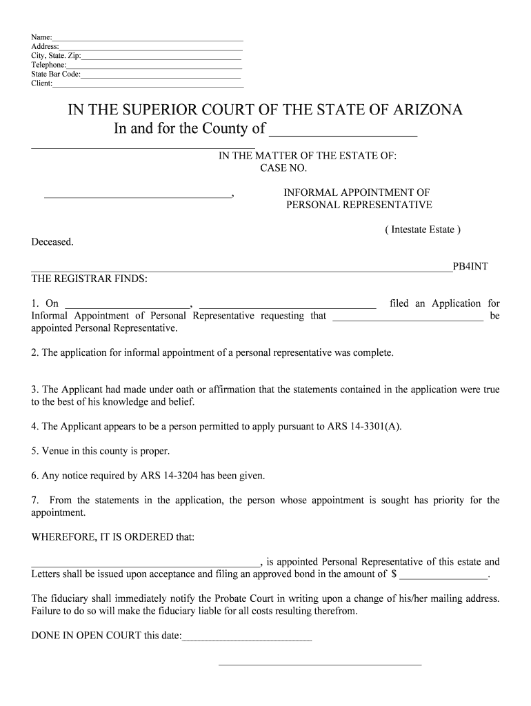 Intestate Estate  Form