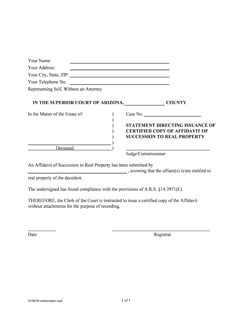 Proposed Guardians Affidavit Pursuant to a R S 14 5106  Form