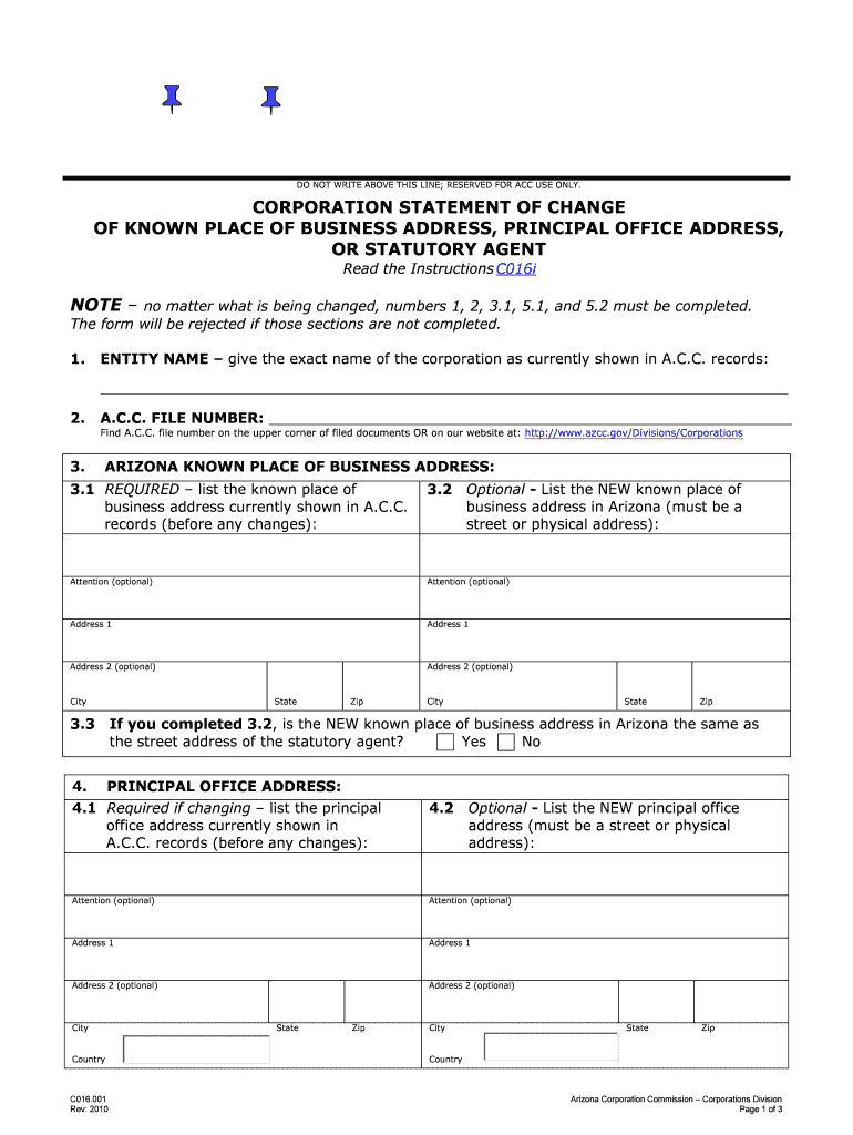 Change of Address Form Arizona Corporation Commission