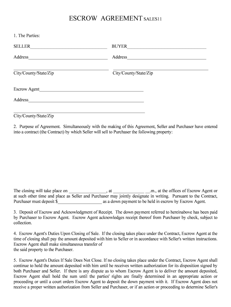 ESCROW AGREEMENT SALES11  Form