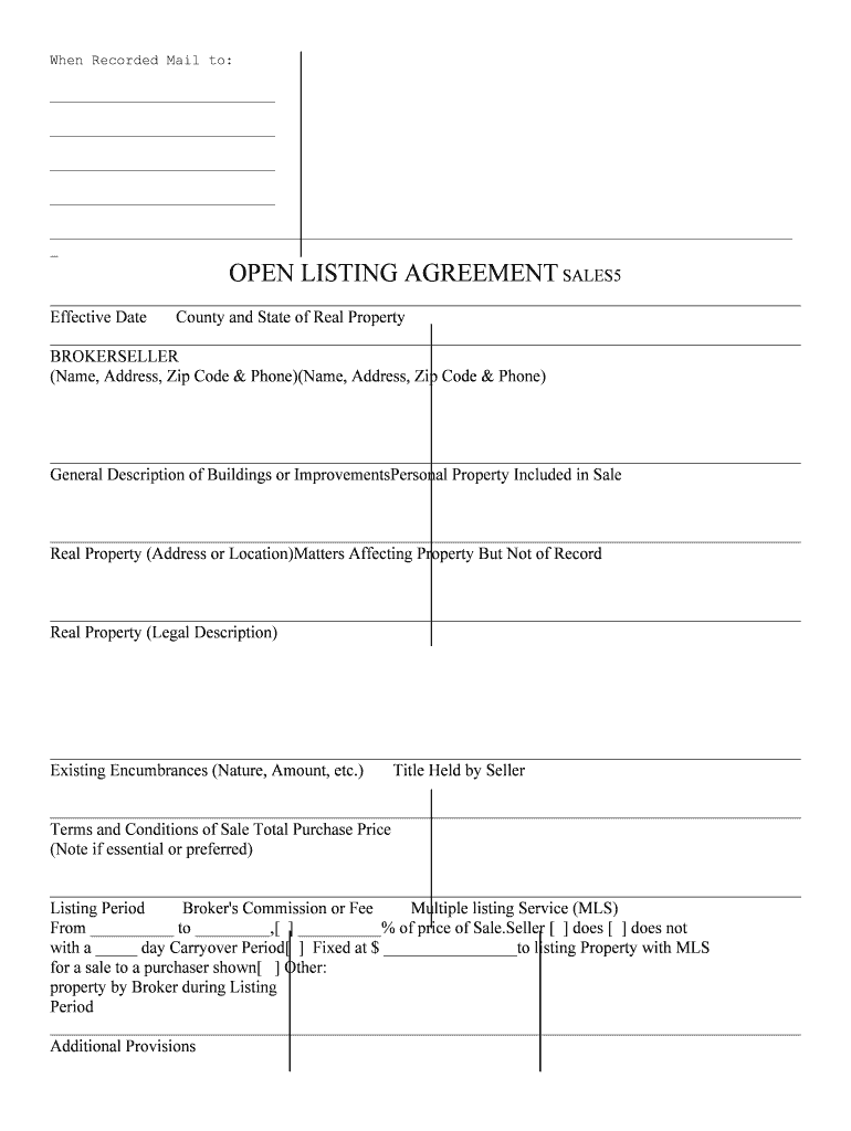 OPEN LISTING AGREEMENT SALES5  Form