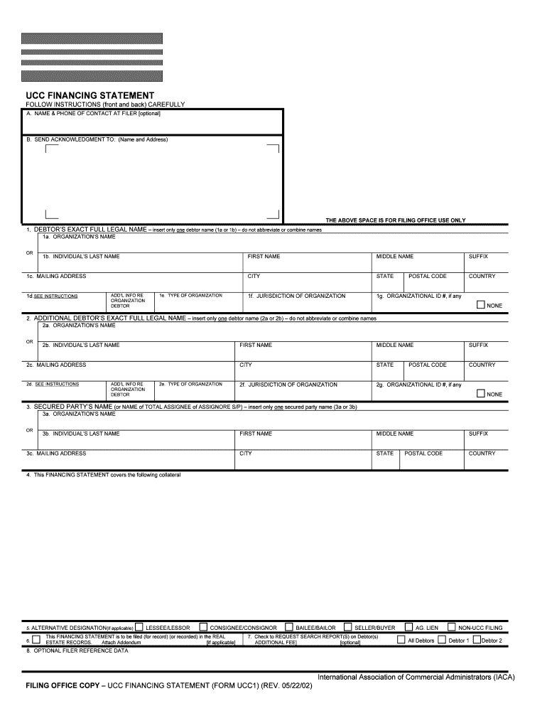 UCC FINANCING STATEMENT Indiana  Form