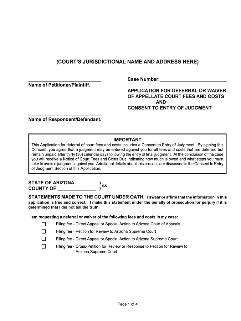 FEE DEFERRAL APPLICATION to Delay Payment of Court  Form