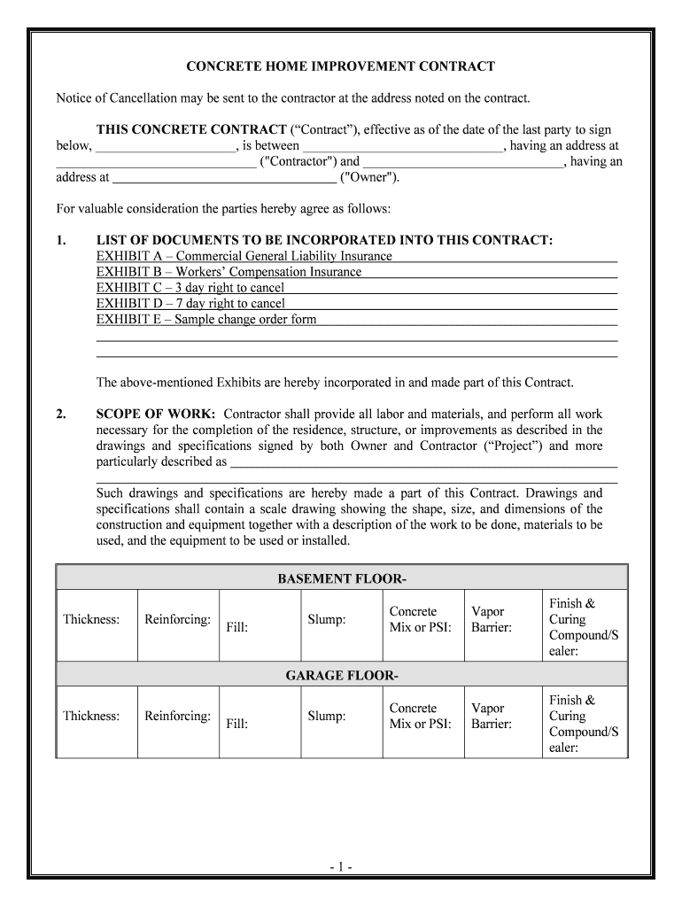 CONCRETE HOME IMPROVEMENT CONTRACT  Form