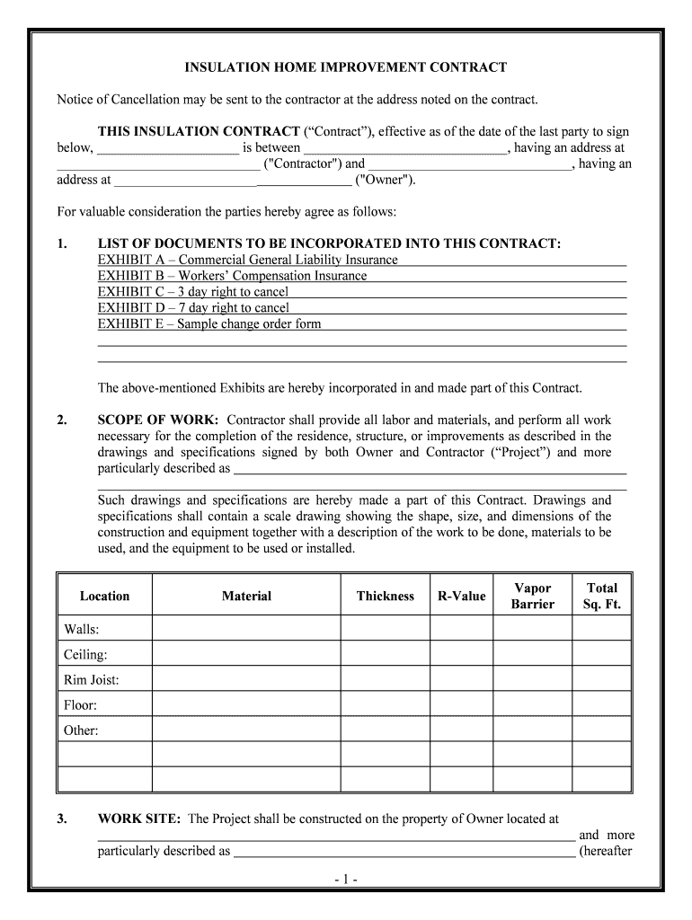 INSULATION HOME IMPROVEMENT CONTRACT  Form