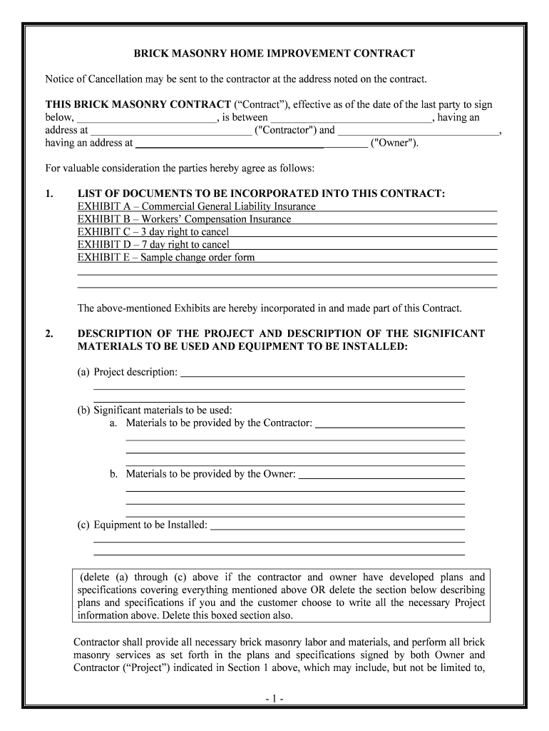 Masonry Contracting Services Sample Proposal 5 Steps  Form