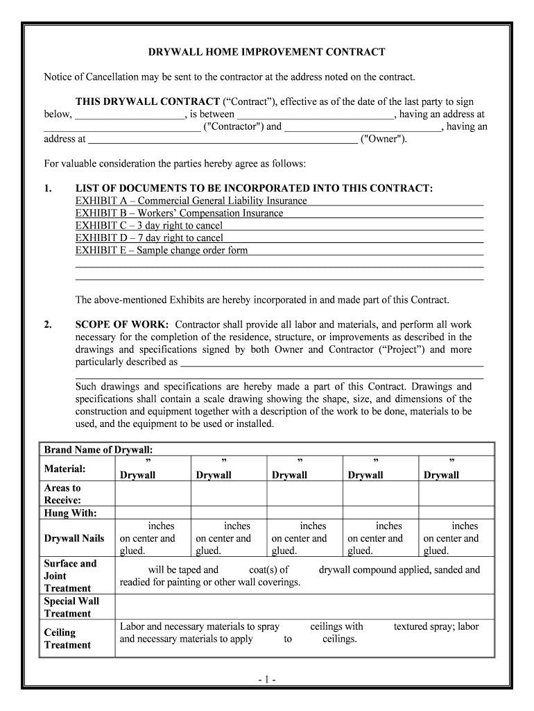 DRYWALL HOME IMPROVEMENT CONTRACT  Form